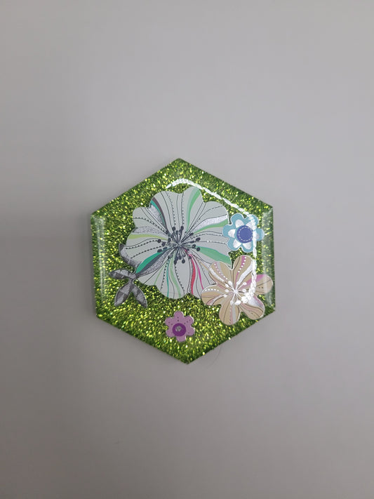 Green Floral Badge Face